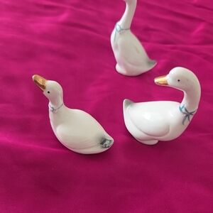 Ceramic Duck Figurines with Blue Accents